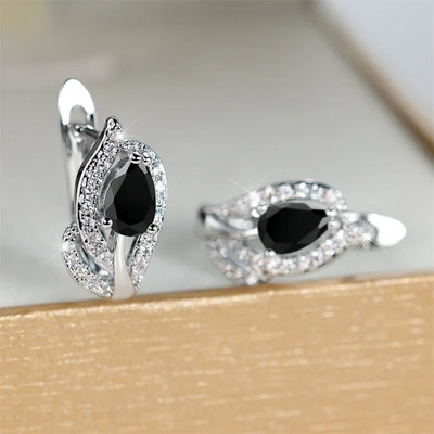 Vintage μαύρη πέτρα σκουλαρίκια κρίκου για γυναίκες Rainbow Crystal Water Drop Leaf σκουλαρίκι Μοντέρνο χρυσό χρώμα Κοσμήματα γάμου αρραβώνων