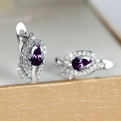 Vintage μαύρη πέτρα σκουλαρίκια κρίκου για γυναίκες Rainbow Crystal Water Drop Leaf σκουλαρίκι Μοντέρνο χρυσό χρώμα Κοσμήματα γάμου αρραβώνων