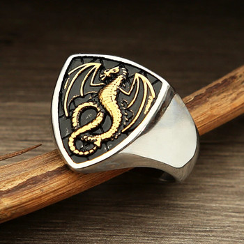 Ρετρό ανοξείδωτο ατσάλι Viking Fire Dragon Rings For Men Biker Dragon Stamp Nordic Ethnic Amulet Ring Fashion Κοσμήματα Χονδρική