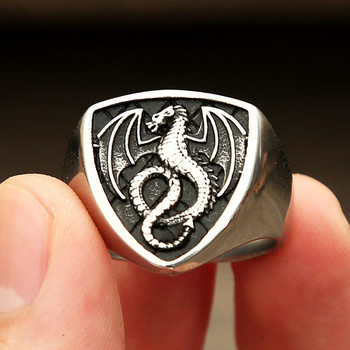Ретро пръстени с викингски огнен дракон от неръждаема стомана за мъже Biker Dragon Stamp Nordic Ethnic Amulet Ring Модни бижута на едро