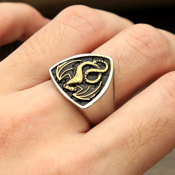 Ретро пръстени с викингски огнен дракон от неръждаема стомана за мъже Biker Dragon Stamp Nordic Ethnic Amulet Ring Модни бижута на едро