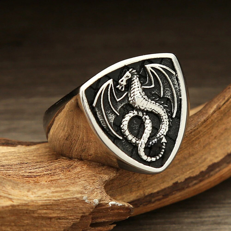 Retro roostevabast terasest Viking Fire Dragon Sõrmused Meestele Biker Dragon tempel Põhjamaade etniline amuletsõrmus Moeehted hulgimüük