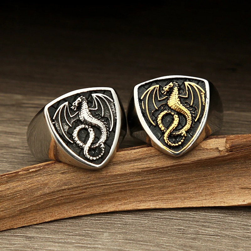 Retro roostevabast terasest Viking Fire Dragon Sõrmused Meestele Biker Dragon tempel Põhjamaade etniline amuletsõrmus Moeehted hulgimüük