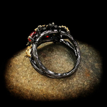 Νέο Εκλεκτό Γυναικείο Δαχτυλίδι Ζιργκόν Χρώμα Λουλούδι Κόσμημα Μαύρο Χρυσό Δίχρωμο Κόκκινο Δαχτυλίδι Ζιργκόν Γυναικείο Δαχτυλίδι