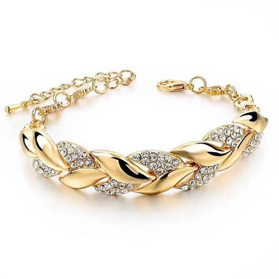 Luxury Love Braided Leaf Βραχιόλι Γούρι Κρυστάλλινα Βραχιόλια Γάμου για Γυναικεία Δώρα Επετείου Αγίου Βαλεντίνου Αισθητικό κόσμημα