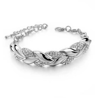 Luxury Love Braided Leaf Βραχιόλι Γούρι Κρυστάλλινα Βραχιόλια Γάμου για Γυναικεία Δώρα Επετείου Αγίου Βαλεντίνου Αισθητικό κόσμημα