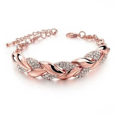 Luxury Love Braided Leaf Βραχιόλι Γούρι Κρυστάλλινα Βραχιόλια Γάμου για Γυναικεία Δώρα Επετείου Αγίου Βαλεντίνου Αισθητικό κόσμημα