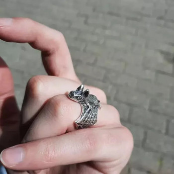 Ретро тъмен пръстен с прилеп за мъже Сребърен цвят 3 цвята Уличен пънк готически регулируем пръстен Ръчно изработени бижута Biker Аксесоари Мъжки подарък