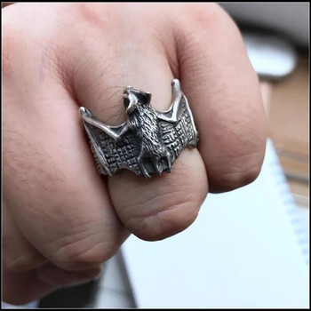 Ρετρό σκούρο δαχτυλίδι νυχτερίδας για άνδρες Ασημί χρώμα 3 χρωμάτων Street Punk Gothic Ρυθμιζόμενο δαχτυλίδι Χειροποίητο κόσμημα Αξεσουάρ ποδηλάτης Δώρο