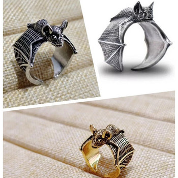 Ретро тъмен пръстен с прилеп за мъже Сребърен цвят 3 цвята Уличен пънк готически регулируем пръстен Ръчно изработени бижута Biker Аксесоари Мъжки подарък