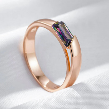 Kienl Hot Square Цветен пръстен от естествен циркон за жени 585 цвят розово злато Изискани сватбени аксесоари Ежедневни фини бижута