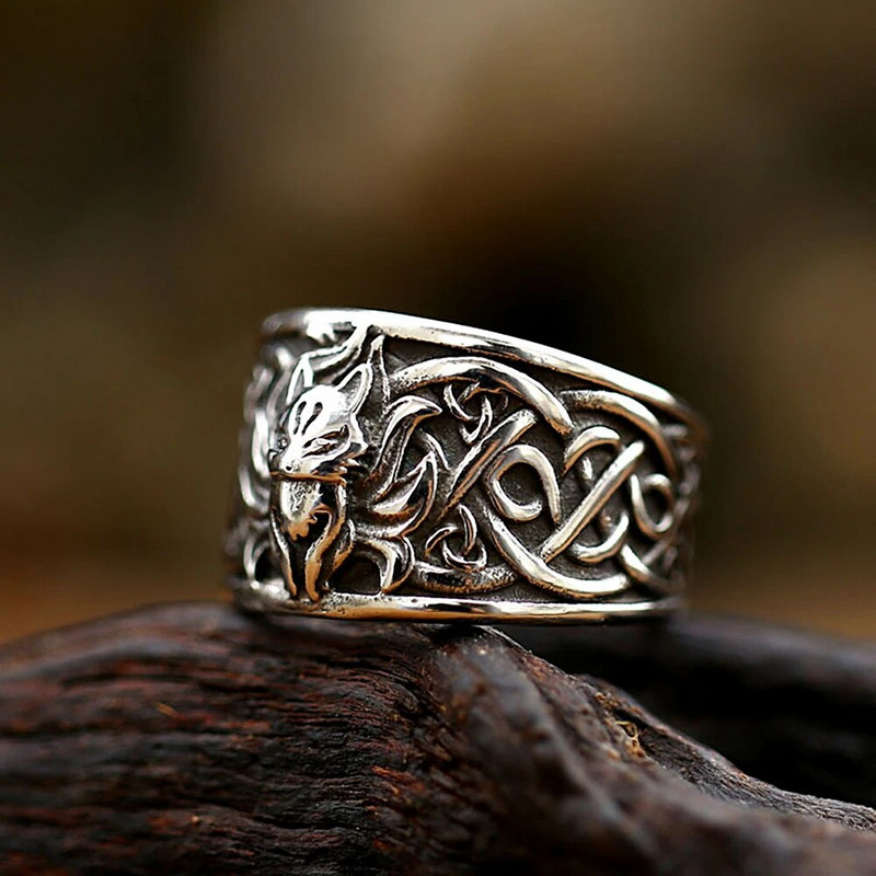 Moodne Halloweeni üheksa sabaga rebase sõrmus naistele meestele loomad roostevabast terasest keldid sõlmesõrmused retro ehted, kingitused