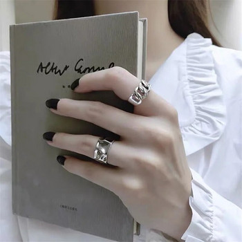 Винтидж сребърен цвят Неправилен ръчно изработен отварящ се регулируем пръстен за жени Модни геометрични широки пънк пръстени Бижута Подарък