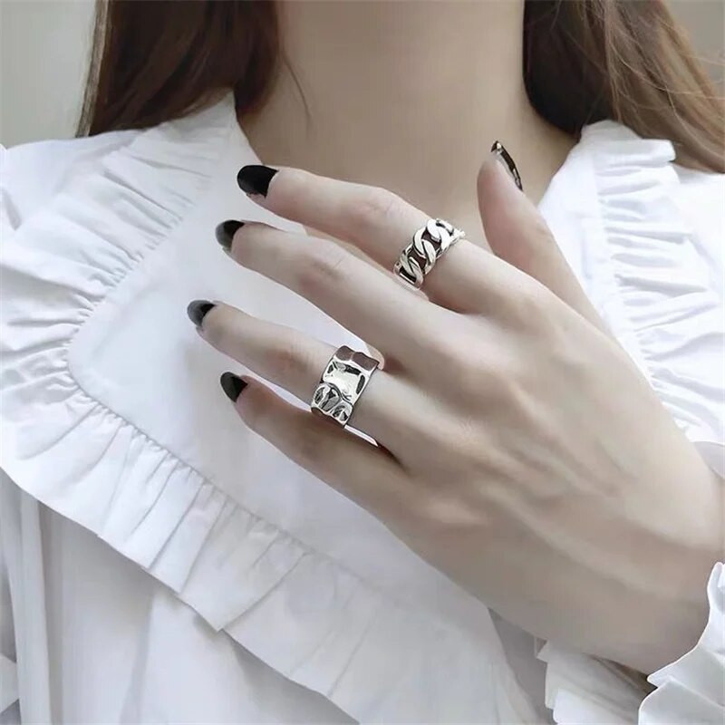 Vintage srebrne boje nepravilnog ručno rađenog podesivog prstena za žene Modni geometrijski široki punk prstenovi Nakit Poklon