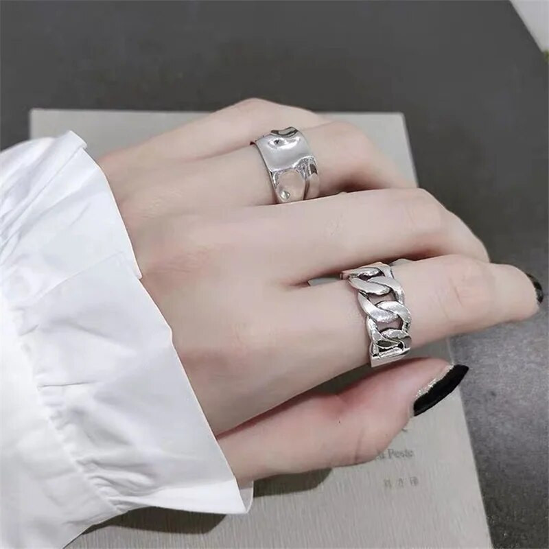 Vintage srebrne boje nepravilnog ručno rađenog podesivog prstena za žene Modni geometrijski široki punk prstenovi Nakit Poklon