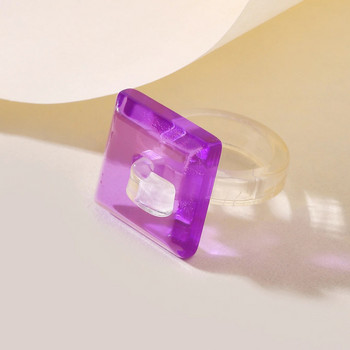 Нов винтидж пръстен за жени Прозрачен цветен пръстен от акрилна смола Корея Модни геометрични естетични бижута Тенденция пънк