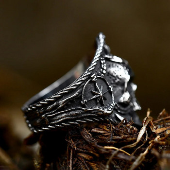 Винтидж пръстен с череп от неръждаема стомана Viking Anchor Compass за мъже, жени Biker Октопод Пръстени за брада Амулет Бижута Подаръци на едро