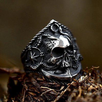 Vintage κρανίο από ανοξείδωτο ατσάλι δαχτυλίδι πυξίδας άγκυρας Βίκινγκ για άνδρες Γυναίκες ποδηλάτης δαχτυλίδια γένια χταπόδι Φυλαχτό κοσμήματα Δώρα Χονδρική