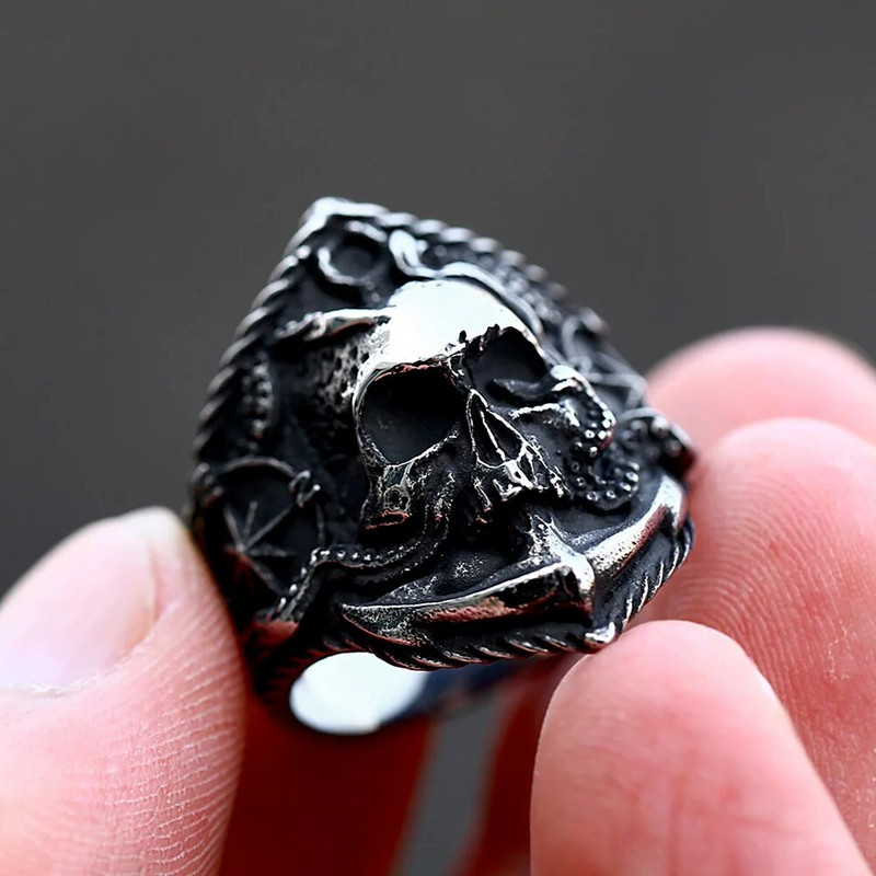 Vintage κρανίο από ανοξείδωτο ατσάλι δαχτυλίδι πυξίδας άγκυρας Βίκινγκ για άνδρες Γυναίκες ποδηλάτης δαχτυλίδια γένια χταπόδι Φυλαχτό κοσμήματα Δώρα Χονδρική