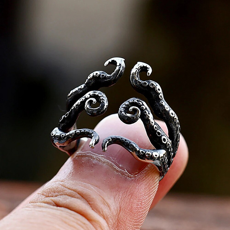 Uue disainiga Retro 316L roostevabast terasest meeste sõrmus punk rock mood piraat kaheksajalg meestele naiste avav loomade ehe kingitus