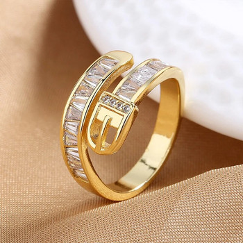 Νέα Crystal Bling Ζιργκόν Ζιργκόν δαχτυλίδια πόρπης Μεταλλικά ρυθμιζόμενα δαχτυλίδια αλυσίδας Δαχτυλίδι δάχτυλων για γυναίκες Μόδα κοσμήματα δώρα