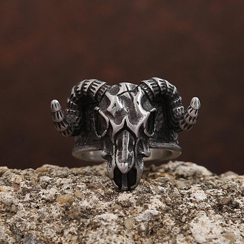 Готически винтидж уникален козел череп мъжки пръстен пънк 316L неръждаема стомана сатана животински пръстени модни амулети бижута подаръци на едро