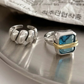 Vintage μπλε ζιργκόν δαχτυλίδια αρραβώνων για γυναίκες Μεγάλα τετράγωνα ρυθμιζόμενα δαχτυλίδια ζευγάρια Χειροποίητα γεωμετρικά κοσμήματα για πάρτι δώρα