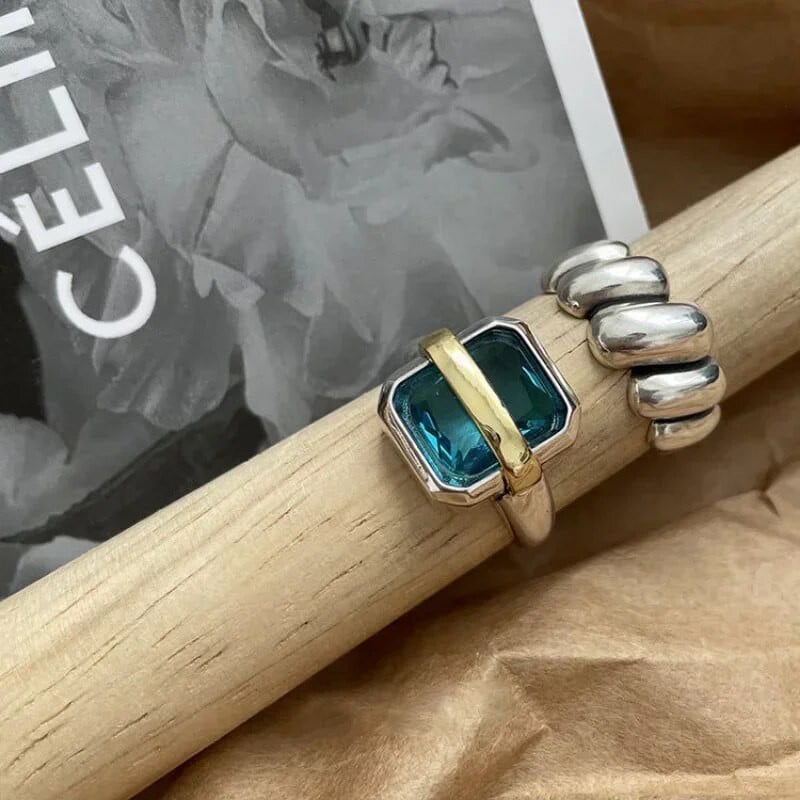 Vintage zila cirkona saderināšanās gredzeni sievietēm liels kvadrāts regulējami gredzeni pāri ar rokām darināti ģeometriski ballīšu rotaslietas dāvanas