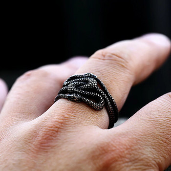 Ретро пръстен със змия от неръждаема стомана за мъже, жени, пънк велосипедист, регулируеми отварящи се пръстени с животни, модни бижута на викингите, подарък на едро