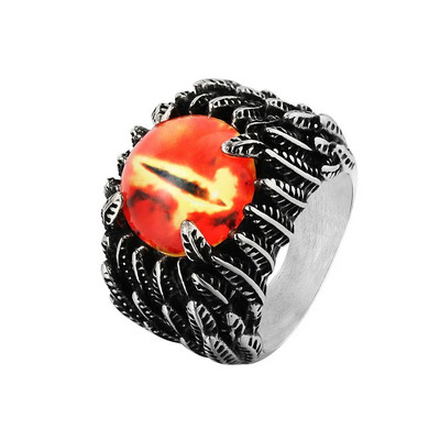 Roostevabast terasest meeste moe vintage sulgedega kurja silma sõrmus mood Devil Eyeball peorõngad meeste ehted Anime pealuu hiphop