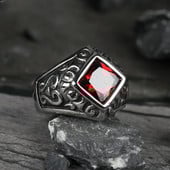 Vintage stila zelta krāsa sarkana kristāla titāna nerūsējošā tērauda vīrieša gredzens Marines pankroka gredzeni vīriešiem zēnu rotaslietas