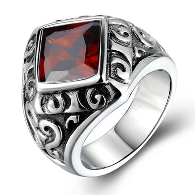 Vintage stila zelta krāsa sarkana kristāla titāna nerūsējošā tērauda vīrieša gredzens Marines pankroka gredzeni vīriešiem zēnu rotaslietas