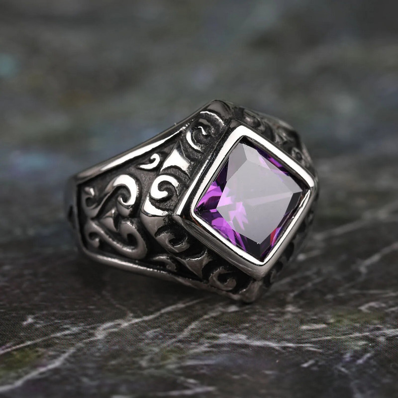 Vintage stila zelta krāsa sarkana kristāla titāna nerūsējošā tērauda vīrieša gredzens Marines pankroka gredzeni vīriešiem zēnu rotaslietas