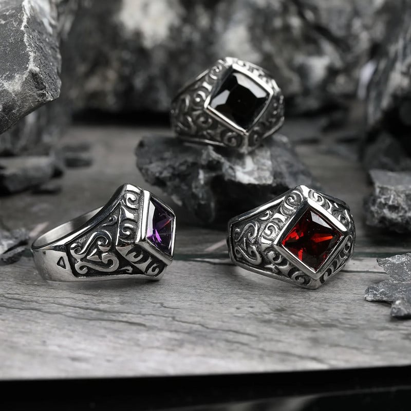 Vintage stila zelta krāsa sarkana kristāla titāna nerūsējošā tērauda vīrieša gredzens Marines pankroka gredzeni vīriešiem zēnu rotaslietas