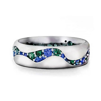 Huitan Paved Green/Blue CZ Band пръстени за жени Висококачествен сребърен цвят Елегантен дамски пръстен пръстен Модерни бижута Drop Ship