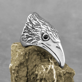 Мъжки пръстен от неръждаема стомана Vintage Hip Hop Raven Eagle Head Ring Fashion Punk Biker Ring Animal Jewelry Мъжки подарък на едро