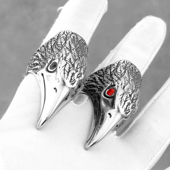 Мъжки пръстен от неръждаема стомана Vintage Hip Hop Raven Eagle Head Ring Fashion Punk Biker Ring Animal Jewelry Мъжки подарък на едро
