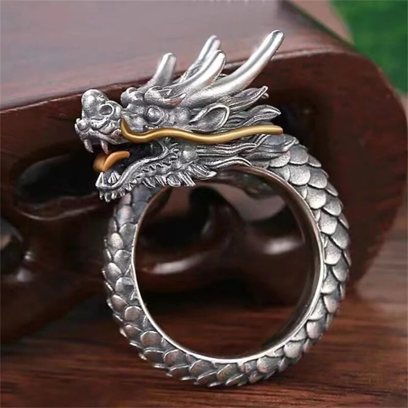 2024. aasta Tähtkuju draakoni sõrmus meestele, ehted, reguleeritav peen reljeefne nikerdatud loomamustriline sõrmus, meeste käteornament