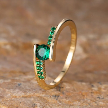 Απλή μόδα Μικρό στρογγυλό πέτρινο δαχτυλίδι Πράσινο κρυστάλλινο ζιργκόν δαχτυλίδια αρραβώνων για γυναίκες Vintage μόδα χρυσό χρώμα κοσμήματα γάμου