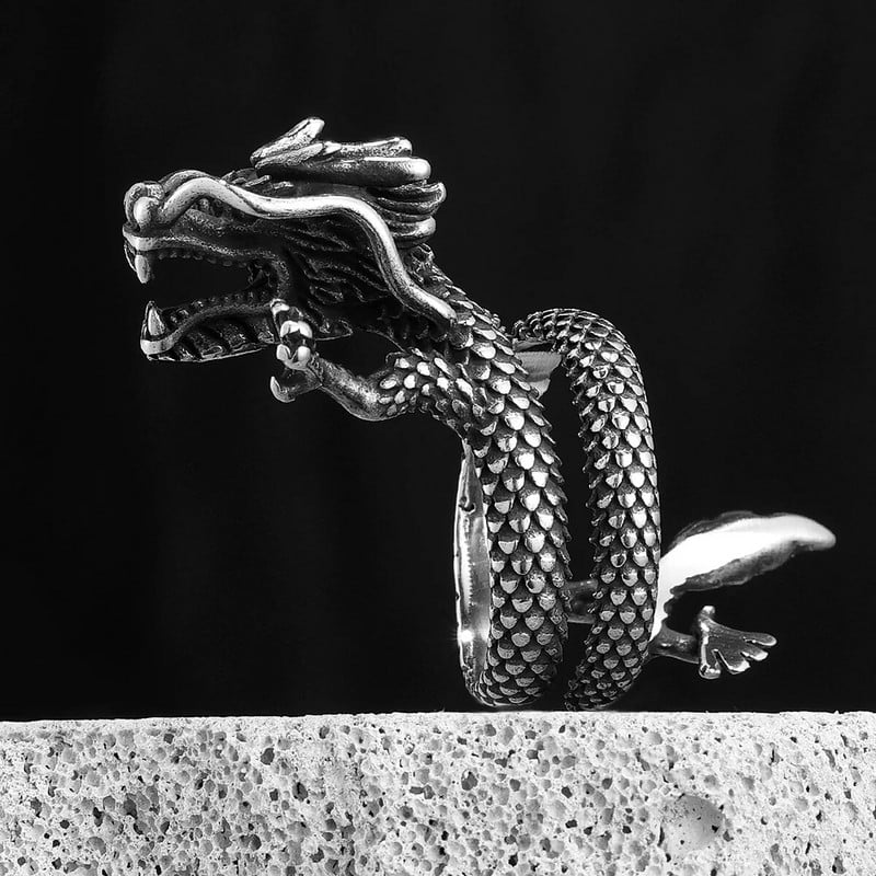 Nerūsējošā tērauda vīriešu gredzeni ķīniešu pūķpanka vintage moderns sievietēm motociklistu modes rotaslietas Helovīna radošuma dāvanu vairumtirdzniecība