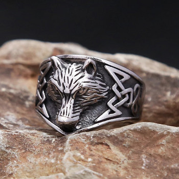 Vintage δαχτυλίδι λύκου από ανοξείδωτο ατσάλι για άντρες Γυναικεία πανκ Μόδα Viking Celtic Knot Rings Biker Amulet Κοσμήματα Δώρα Χονδρική