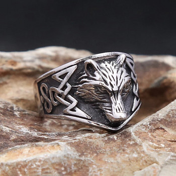 Винтидж пръстен с глава на вълк от неръждаема стомана за мъже, жени, пънк модни викингски пръстени с келтски възли Biker Amulet Бижута Подаръци на едро