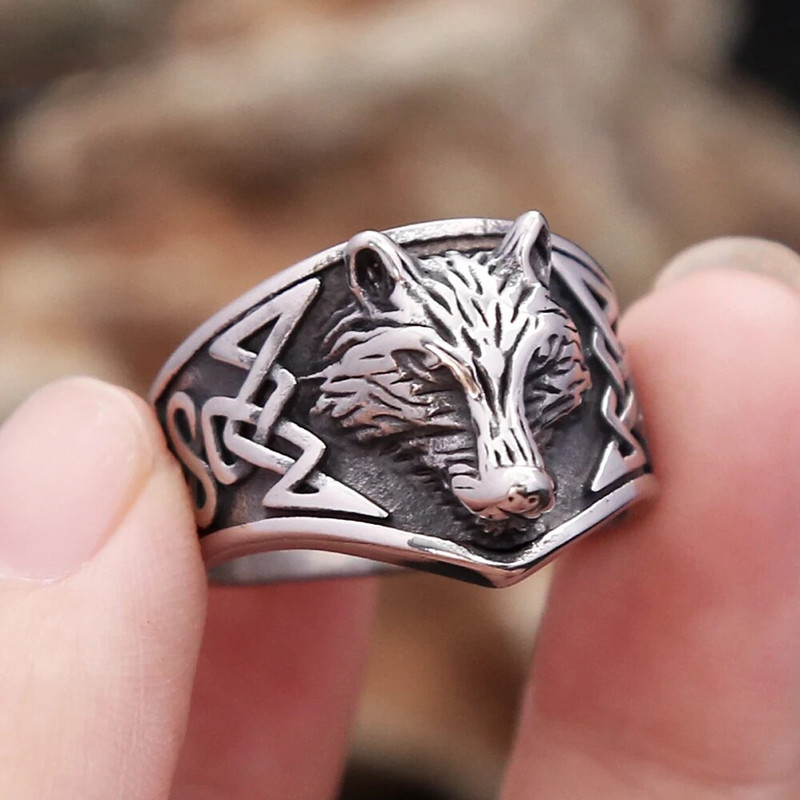 Vintage prsten od vučje glave od nehrđajućeg čelika za muškarce, žene, punk moda, vikinško prstenje s keltskim čvorovima Bikerski amulet, nakit, darovi, veleprodaja