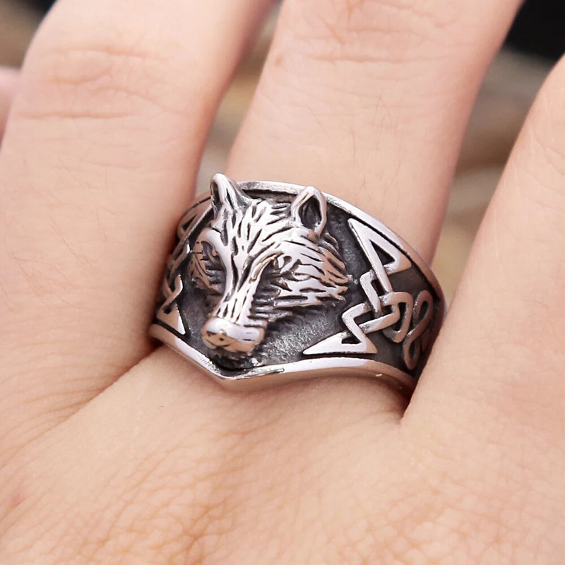 Vintage prsten od vučje glave od nehrđajućeg čelika za muškarce, žene, punk moda, vikinško prstenje s keltskim čvorovima Bikerski amulet, nakit, darovi, veleprodaja