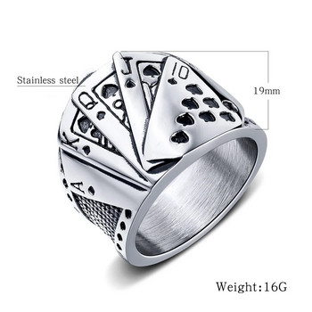 Lucky Poker Flush Ring Мъже Жени Златен/Сребърен цвят Неръждаема стомана Пънк Biker Ring Хип-хоп Пръстен с карти за игра Magician Jewelry
