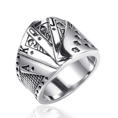 Lucky Poker Flush Ring Meeste Naised Kulla/Hõbeda värvi roostevabast terasest Punk Biker Ring Hip Hop Mängukaardi Ring Mustkunstniku Ehted