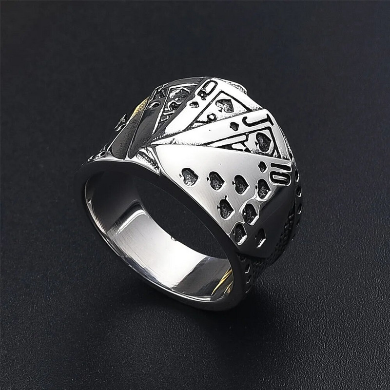 Lucky Poker Flush Ring Meeste Naised Kulla/Hõbeda värvi roostevabast terasest Punk Biker Ring Hip Hop Mängukaardi Ring Mustkunstniku Ehted