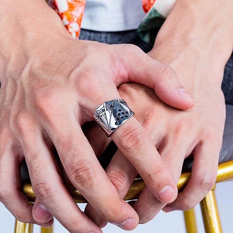 Lucky Poker Flush Ring Meeste Naised Kulla/Hõbeda värvi roostevabast terasest Punk Biker Ring Hip Hop Mängukaardi Ring Mustkunstniku Ehted