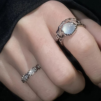 Сърце отворени пръстени за жени Корея геометричен кристал лунен камък готически пръстен пръстен Y2K аксесоари модерни естетични бижута подарък
