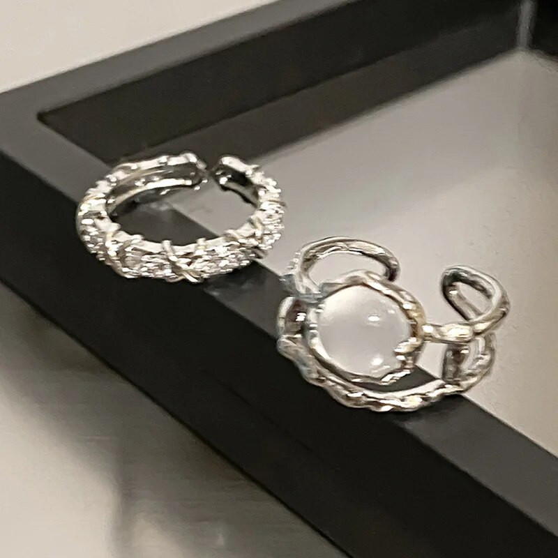 Srce otvorenog prstena za žene Koreja Geometrijski kristalni mjesečev kamen Gotički prsten Y2K dodaci Trendi estetski nakit Poklon